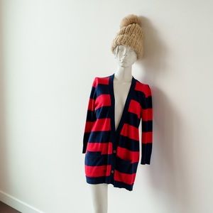 Y2K ** Steven Alan Deep V-Neck Cardigan Navy / Red Stripe - Size S